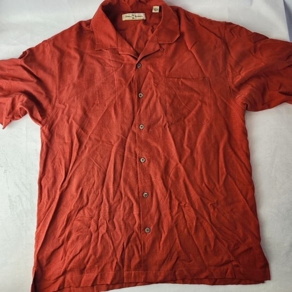 Tommy Bahama Mens size Large Silk Button Down Short Sleeve Red Hawaiian Shirt‎ - Picture 2 of 8
